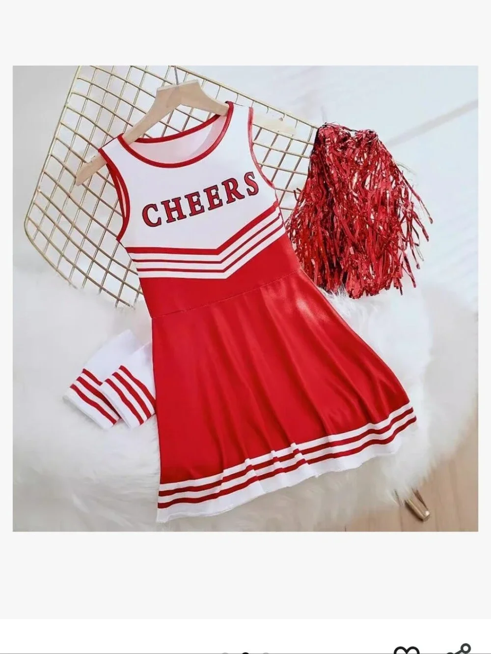 New Cheerleader Costume Dress with Pom Poms and Retro Socks - Red